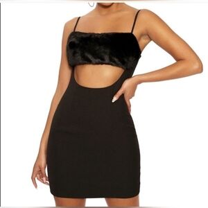 Elegant Black Fur Midi Dress